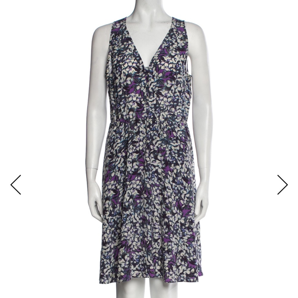 REBECCA TAYLOR Silk V-Neck Sleeveless Mini Dress Purple Blue Floral Print M 6 8